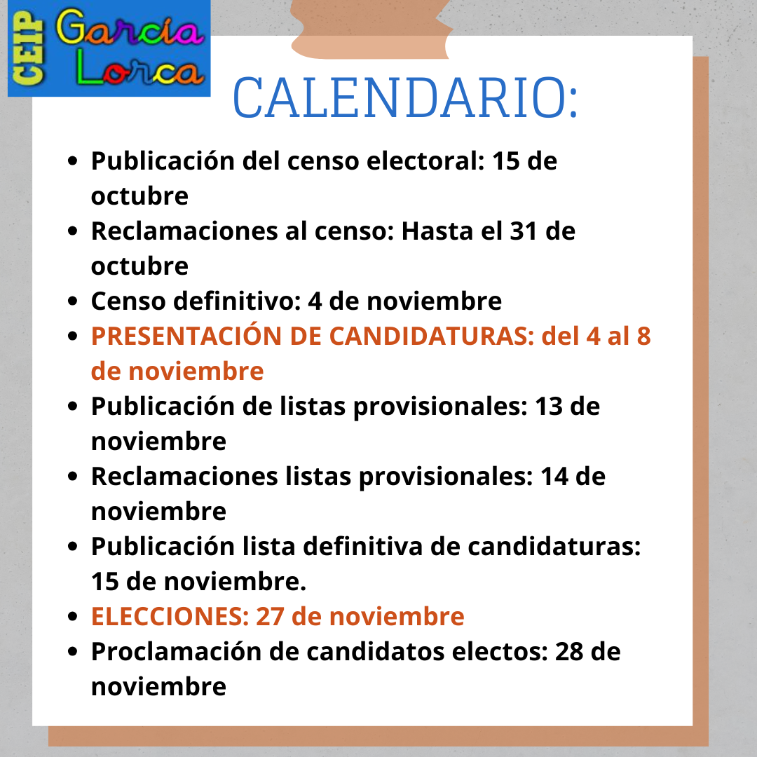 ELECCIONES AL CONSEJO ESCOLAR CEIP García Lorca Uceda Guadalajara